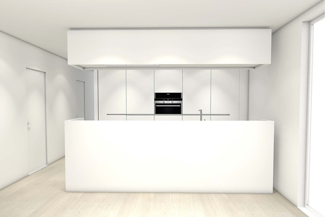 Mooie witte design keuken op maat gemaakt en geplaatst door WoonProject Aalter. Modern interieur in Zilt Residences. 
